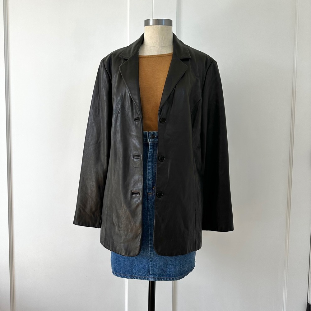 Vintage Casual Corner Black Leather Blazer Jacket Womens Large 90s Soft Leather
